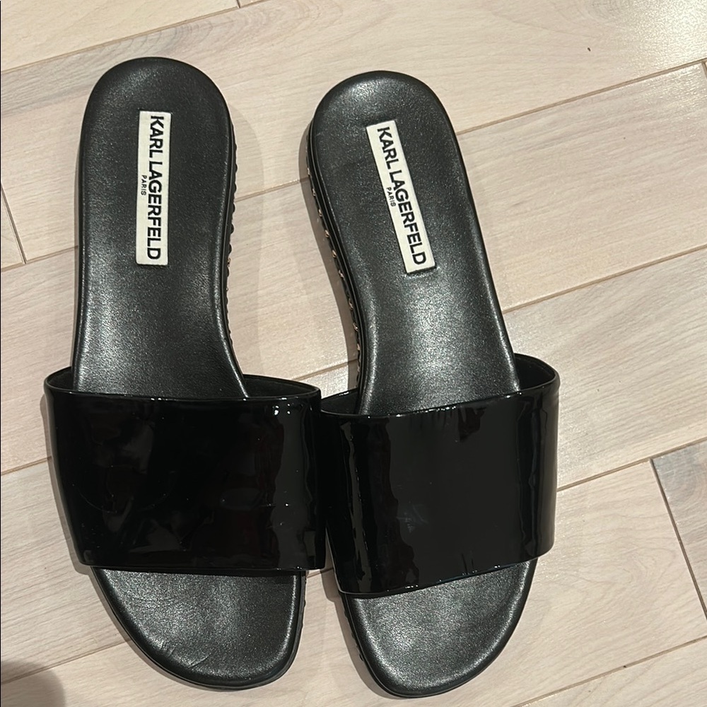 Karl Lagerfeld Black Slide Sandals Velvet Strap